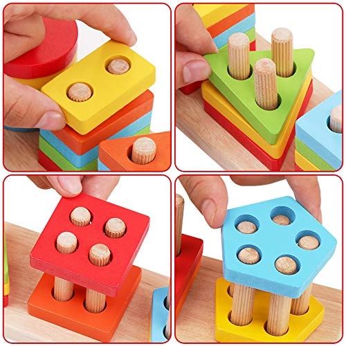 image for WOOD CITY Wooden Sorting & Stacking Toys for Toddlers, Educational Sha