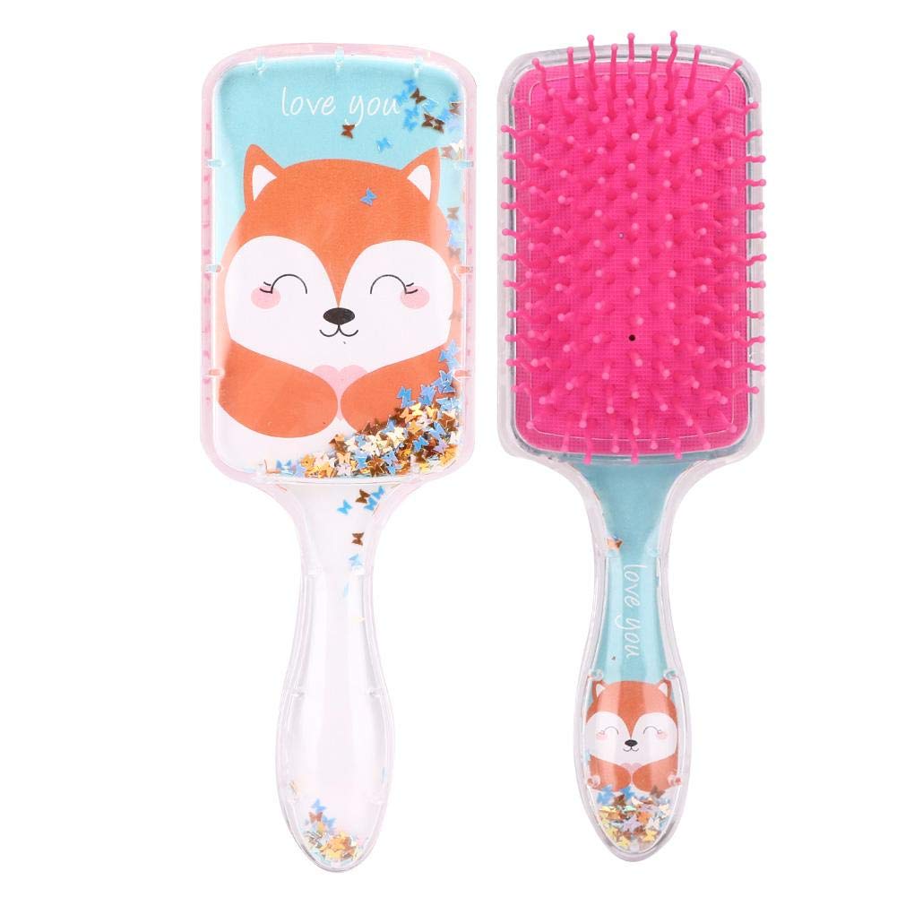 Paddle Detangle Hair Brush, Children's Cartoon Sequins Gasbag Head Scalp Massage Comb for Straight Long Thick Curly Natural Hair (Pink)