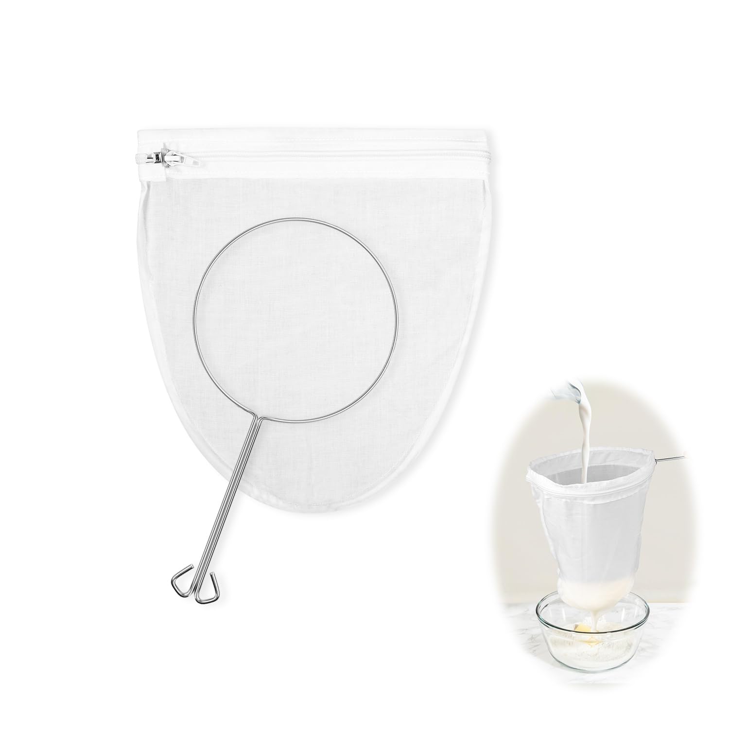 Photo 1 of 1 Pack Ultra Fine Mesh Strainer Bags, Reusable with Stainless Steel Handle, Filter for Nut Milk, Coffee, Juice, Cheese, Honey, and More (Small)