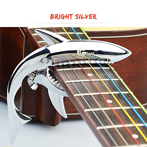ZEALUX Shark Guitar Capo for Guitars, Ukulele, Banjo, Mandolin, Bass - Made of Ultra Lightweight Aluminum Metal for 4 & 6 & 12 String Instruments - Premium Accessories (Bright Silver)