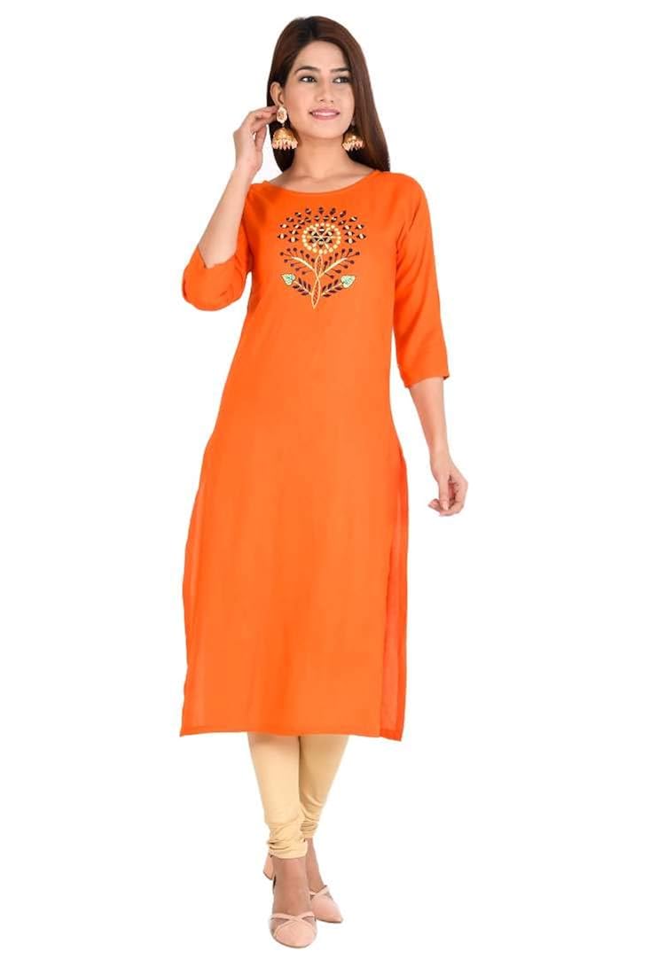 Buy VARDHMAN ECO Women's Embroidered Rayon Floral Kurti/Kurta at Amazon.in