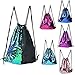 Glitter Sequins Backpack Drawstring Backpack Sackpack Outdoor Shoulder Bag for Travel Shopping Sport (Blue Silver)