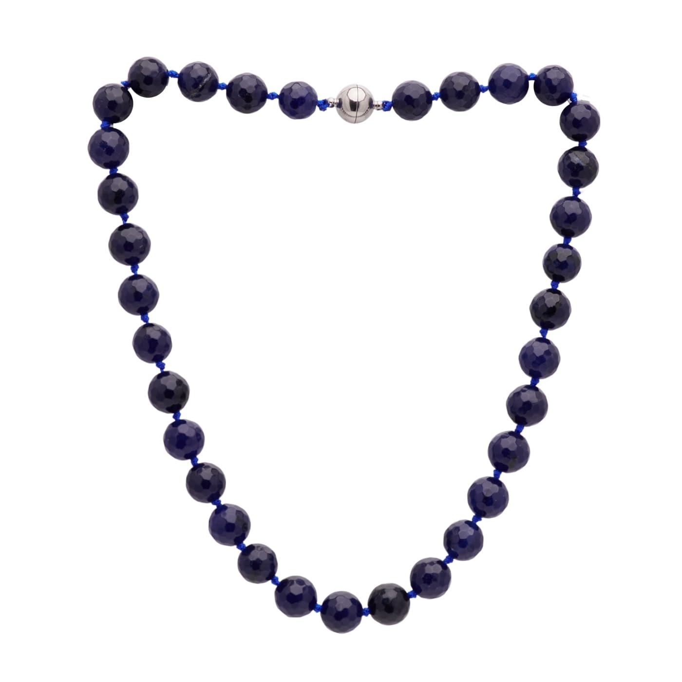 Treasure Bay Women's Gemstone Necklace - Handmade 12mm Natural Gemstone Beaded Necklace Magnetic Clasp Pink Agate, Red Jade, Dark Magenta, Royal Blue (Deep Blue)