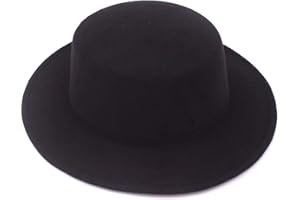 QUUPY Classic Wool Fedora Hat Wide Brim Flat Top Hat Brim Flat Church Derby Cap for Party Performance Props and Daily Use (Bl