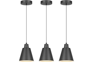 AOCELEY Industrial Pendant Lights, Black Pendant Light Fixtures, Vintage Pendant Lights for Kitchen Island with Black Metal Shade, Farmhouse Pendant Lights for Dinning Table Bedroom Bar - Black, 3 Packs