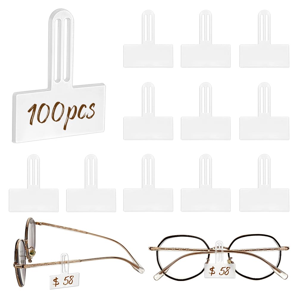 AHANDMAKER 100 pcs Transparent Price Tags Sleeve for Glasses 3.7x3 cm Slip-on Eyeglasses Protector Label Tag Holder for Spectacle Frames Glasses Frame
