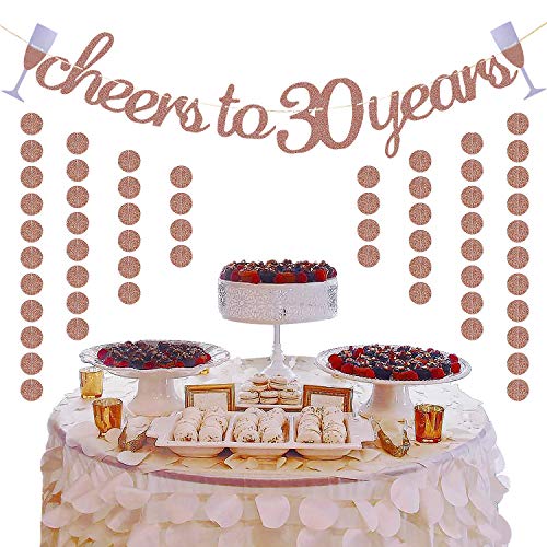 Glittery Rose Gold Cheers To 30 Years Banner For 30th Birthday