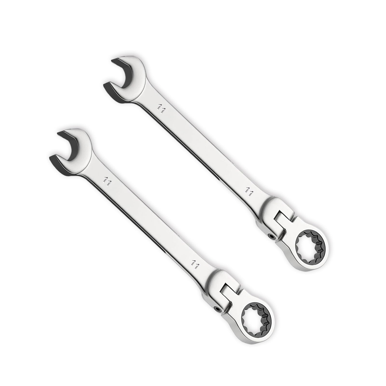 Leliafleury 2pcs 11mm Ratchet Spanner Flex-Head, Combination Wrench, Polished CR-V Chrome Vanadium Steel Metric Spanner, 72-Tooth, Box and Open End Ring Ratcheting Spanner Tool for Home Bicycle