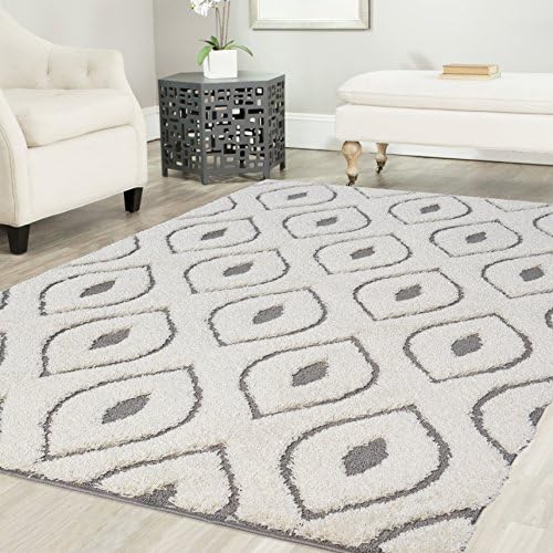 Platinum Shag Collection, modern contemporary, solid and pattern area rugs, 5x8, White and Gray color
