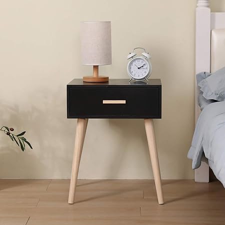 Hironpal 1 Drawer Black Bedside Table Pine Wood Bedroom Living Room Unit Cabinet Storage Nightstand Coffee Table Side Table 53 35 43cm Black 1 Amazon Co Uk Kitchen Home