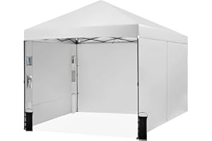 Tunbne 10X10 Comercial Pop Up Canopy Tent with 4 Sidewalls and 6 Pockets, One Push Setup Center Lock, for Beach Patio Outdoor, Case, 8 Stakes, 4 Ropes, 4 Sandbags (Snow White​)