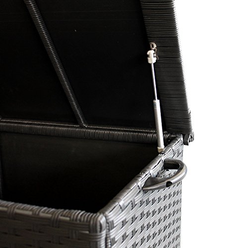 Gartenbox Aufbewahrungsbox Gartentruhe Auflagenbox Kissenbox Aufbewahrungskiste Kissentruhe - mit Hubautomatik, 134x56x65cm, Poly Rattan, Rollbar, Schwarz – Bild 5