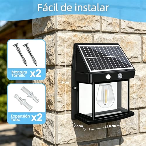 FASENZA Lámpara Solar Exterior: 400 Lúmenes, 3000K, Batería 1500mAh, Carga 6h / Iluminación 24h, IP65, Lámpara Decorativa para Jardín, Patio, Terraza, Valla, Pasillo, 2 Años de Garantía, 4 Piezas