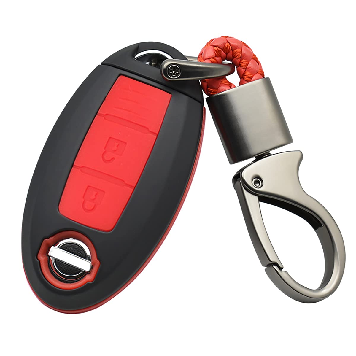 ontto car key case for Nissan ABS & Sillicone Key Shell Case with Keyring keychain Fit for NISSAN Maxima Altima Sentra Murano Juke Black Red