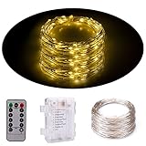 Senbao Dimmable Starry String Lights, 33 ft, Copper Wire,8 Modes Starry Fairy String Lights Battery Powered with Remote Control (Warm white)