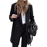chouyatou Women's Winter Notch Lapel Wool Pea Coat Business Casual Double Breasted Wool Coat Overcoat
