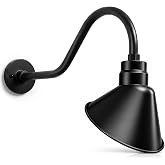 10in. Satin Black Angle Shade Gooseneck Sign Light, 5000K Cool White | Farmhouse Wall Sconce, Vintage, Antique Style, UL Listed, 9W 900lm A19 LED Bulb, Light Fixture with 22in. Long Extension Arm