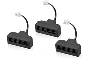Menewstart RJ11 Cable 4 Way Telephone Splitter 3 Pack, Black, Splitter 6P4C Connector Phone Line Cord Adapter with Cable for Landline Telephone Wire, Suitable for Telephone, Fax Machine