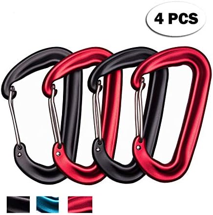 Outton Wiregate Carabiners Clips Aircraft Grade 7075 Aluminium 12KN Rated 2650 LBS Each Mini Lightweight Strong Biner for Hammock Camping Keychain Hiking Pack of 4 Black Blue Red