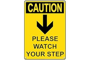 SIGNJOKER Weatherproof Plastic Vertical OSHA Caution Please Watch Your Step [Down Arrow] Sign with English Text and Symbol