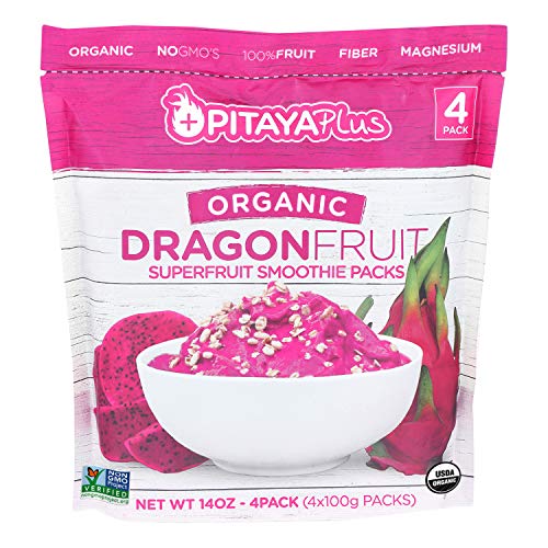 Pitaya Plus Organic Red Dragon Fruit Smoothie Pack. Frozen Puree Packets that are a Good Source of Fiber, Magnesium, Potassium, Iron & More. 14 oz (Pack of 15)