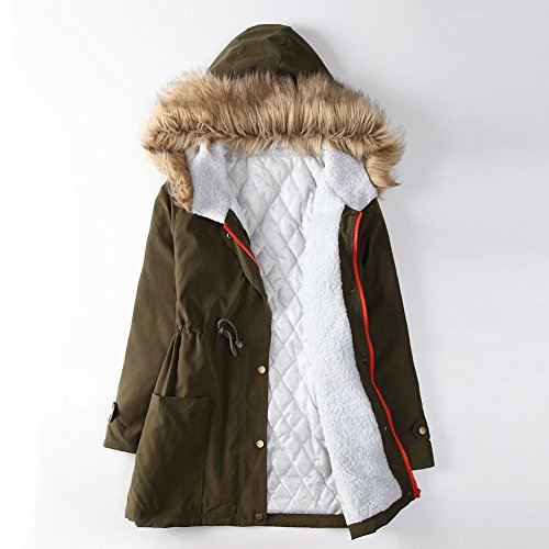 Susanny Womens Casual Outdoor Hooded Warm Winter Cotton Coats Faux Fur Lined Long Parkas Army Green