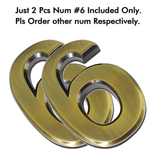 2-3/4" x 1/4" Self-Stick Solid Brass Mailbox Numbers, Two Pieces of Number 6 by Magicdo