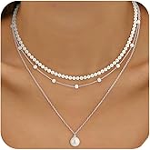 Fezodo Valentines Day Gifts for Her Pearl Necklace, 18K Gold/Silver Plated Layered Pearl Necklaces Dainty Pearls Choker Necklace and Earring Set Valentines Day Gifts for Mom Wife Girlfriend