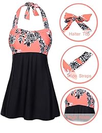 JOYMODE trajes de baño enterizos, cuello sin mangas, tiro alto, skirtini, para mujer