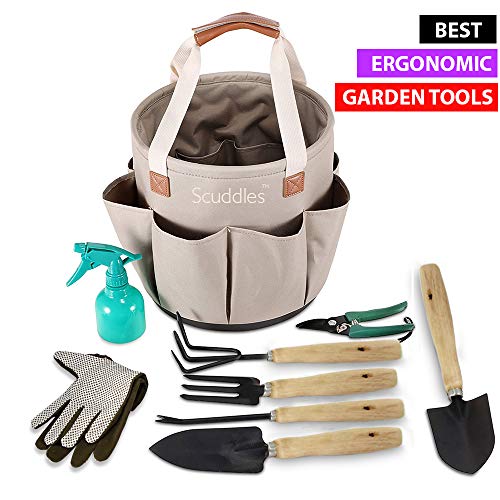 Scuddles Garden Tools Set - 9 Piece Heavy Duty Gardening Tools wIith, Ergonomic Hand Digging Weeder, Rake, Shovel, Trowel, Sprayer, Gloves Gift for Men & Women Upgraded 2020 Version - Thumbnail 7