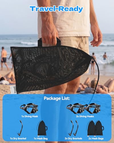 Aegend Snorkeling Gear for Adult Men Women - Snorkel Mask with Dry Top Snorkel - Anti-Fog Panoramic Wide View with Mesh Bag for Snorkeling, Swimming, Scuba Diving, Beach Vacation & Travel