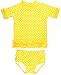 RuffleButts® Baby/Toddler Girls Rash Guard 2-Piece Swimsuit Set - Yellow Polka Dot Bikini with UPF 50+ Sun Protection - 6-12m