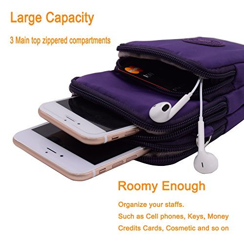 Multifunctional 3 Layers Storage Zipper Waterproof Nylon Crossbody Wrist Shoulder Bag Mini Phone Pouch Handbag Armband Case for iPhone 7 6/6S Plus / 5S/5C / Samsung S8 S7 S6 Edge+