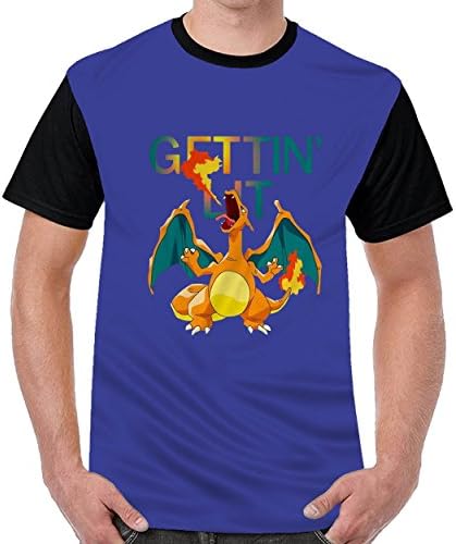 suchfool Pokemon Gettin LIT Charizard Flame Thrower Loose Fit Tee Tshirt Printed Custom T-Shirts Tops Logo Fashion Men's Tee Blue