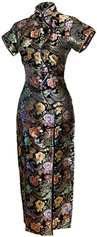 7FairyWomen's Sexy Black Ten Buttons Long Chinese Dress Cheongsam