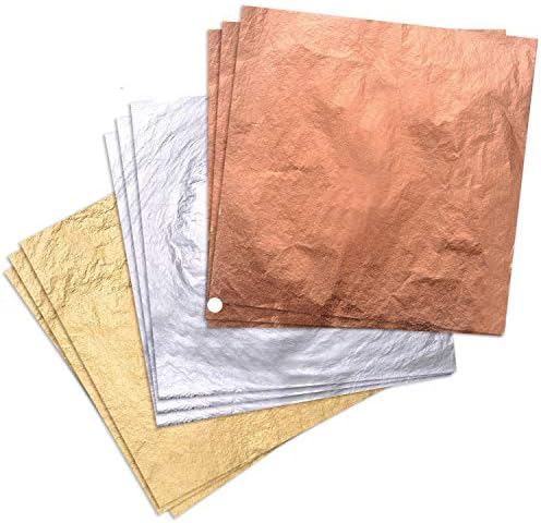 Vranky 5.5Inches 300 Sheets Leaf Imitation Gold Leaf, Silver Leaf, Rose Gold Leaf for Arts/Gilding Crafting/Decoration/Furniture