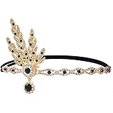 YEMYIQZ 1920s Flapper Headband Leaf Great Headpiece Tassel Roaring 20s Crystal Head Chain Wedding Bride for Women