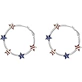 4th of July American Flag Earrings Patriotic Red White Blue USA Drop Dangle Earring,Independence Day Earrings Jewelry for Women (Silver)