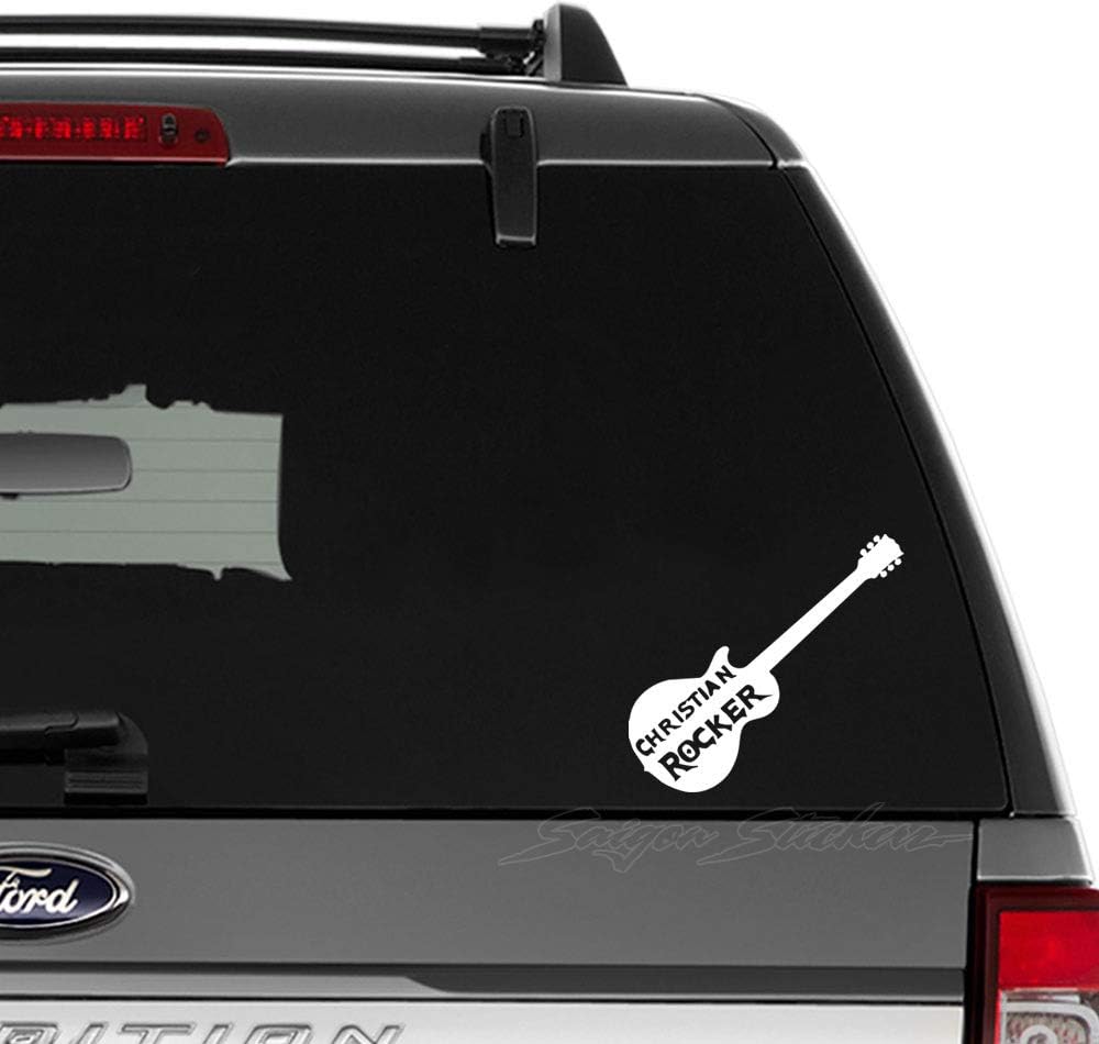 Christian Rocker Guitar Vinyl Decal Sticker for Wall Decor, Home, Office, Sign, Windows, Motorcycle, Vehicle (Size-6 inch/15 cm Wide) - (Gloss White Color)