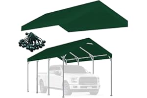 Rutile 10 x 20 FT Carport Replacement Cover, Heavy Duty Car Tarp Canopy Tent Replacement Top w/Ball Bungees Green (Only Top Cover, Frame is not Included)