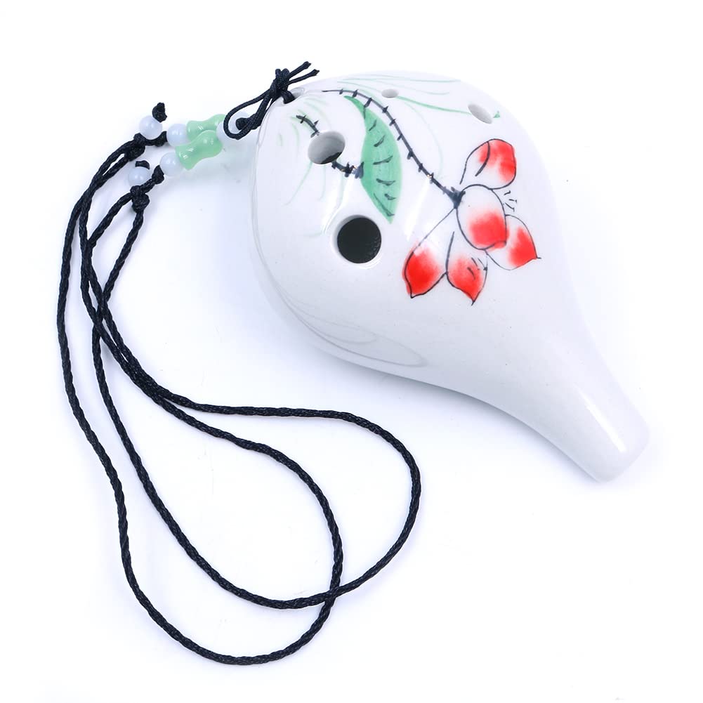 Alnicov Hand Painting"Lotus" 6 Hole Ocarina,Wine Bottle Style Alto C Ocarina,Beautiful Design,Perfect for Beginners