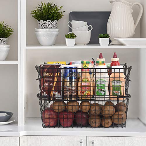 Set of 2 Stackable XXL Wire Baskets For Pantry Storage and Organization