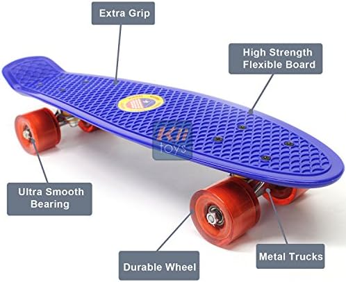 Plastic Skateboard Penny Retro 22" Mini Street Cruiser - High Strength Skate Sun Board Deck Vintage Surf with Fish Scale Grip Pattern, 60mm Smooth Polyurethane Wheels, Ultra Durable Metal Trucks and Bearings (Blue) by KiiSports