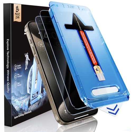 MAGIC JOHN 2 Pack for iPhone 15 Pro Max 6.7 inch Privacy Glass Screen Protector, Auto Dust-Elimination Installation, Bubble Free, Easy Installation