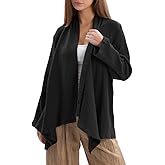 Amazhiyu Women's Cotton Gauze Draped Open Cardigan Summer Casual Asymmetric Tops