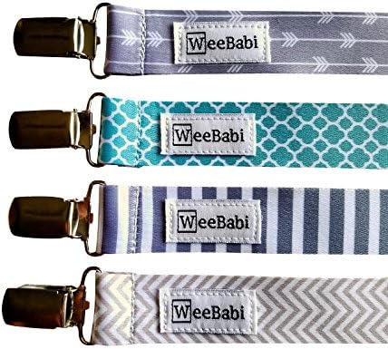 Best Pacifier Clips, 4 Pack, Unisex Pacifier Holders By WeeBabi, Stylish And Functional Designs, Metal Clips, Easy To Use, Great Binky/Teething Ring Holders, Helps Keep Track Of Your Baby's Pacifier