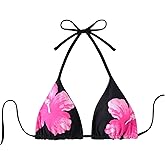 Verdusa Women's Reversible Floral Print Triangle Halter Bikini Tops Tie Backless Swimwear Top