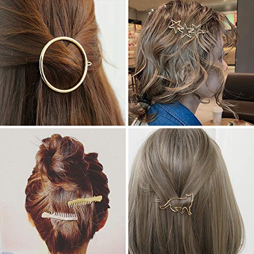 32 pcs Hair Clips Gold Silver Geometric Clips Dainty Feather Moon Triangle Circle Hairpin Star Cat Hair Barrettes for Women