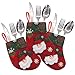 Ivenf Christmas Mini Stockings, 12 Pcs 6.25 inches Felt with 3D Santa Snowman, Gift Card Silverware Holders, Bulk Treats for Neighbors Coworkers Kids Cats Dogs, Small Rustic Red Xmas Tree Set
