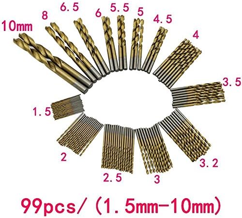 Foxroar 99 Piece HSS Titanium Coated Pilot Point High Speed Steel Shank twist Drill Bit Set of 1.5 - 10 mm